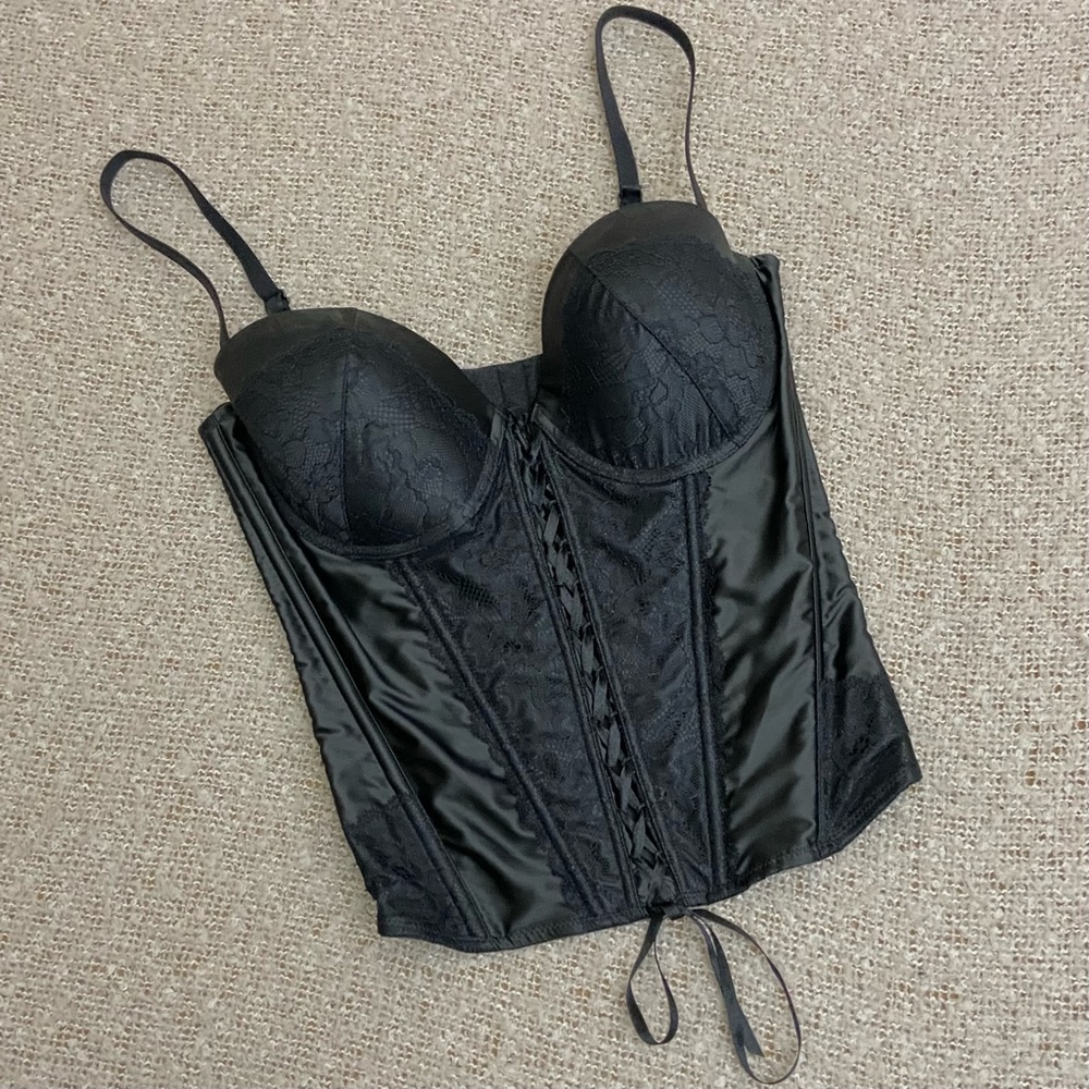 La Vie En Rose Black Satin Lace Corset